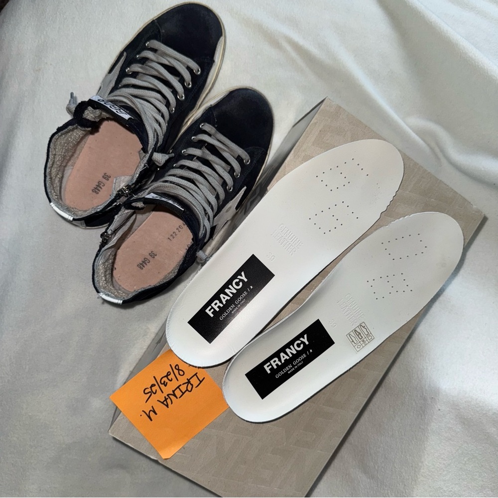 NEW! GGDB GOLDEN GOOSE Navy Suede Francy Side-Zip Sneakers size 39 New in Box! - Picture 9 of 16